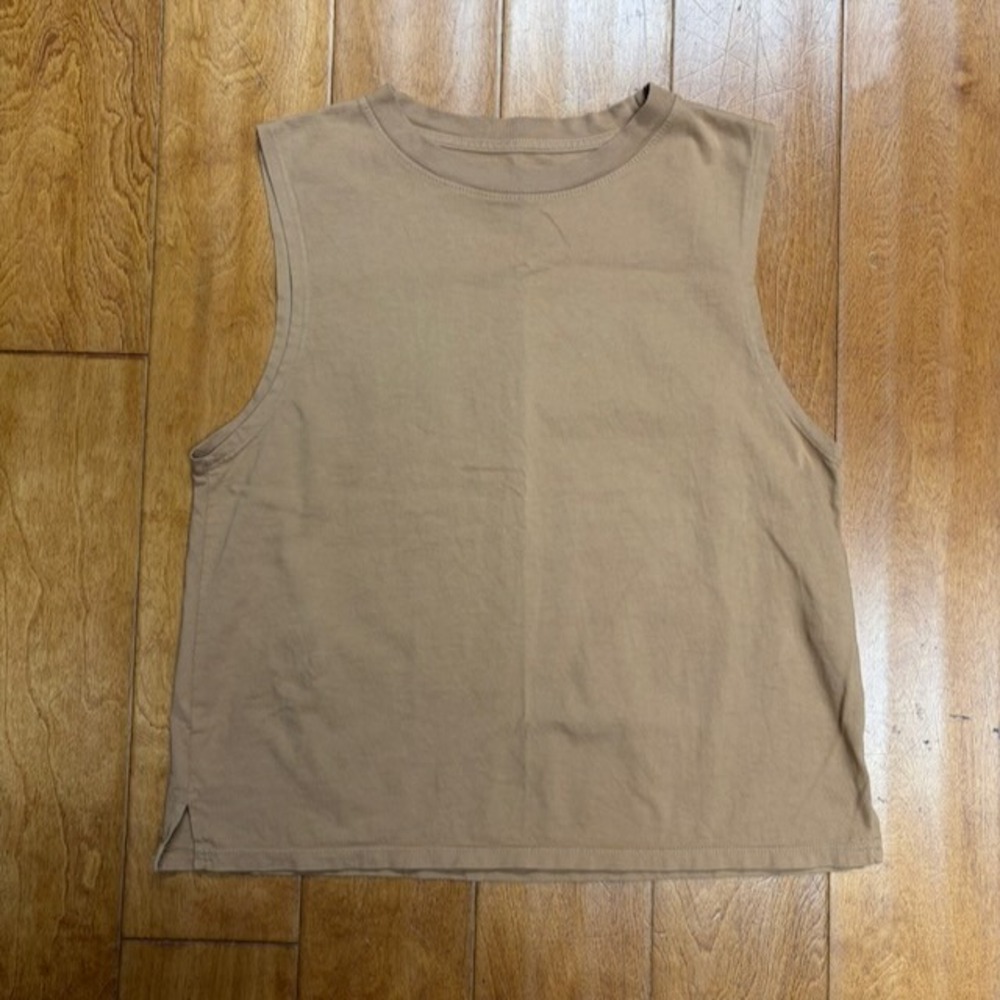 Harlin California Women's Cropped Muscle Tank Camel Cotton Boxy Sz 0/XS Casual